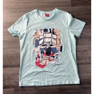 Bibisama Hikikomori Anime Gamer Graphic T-Shirt Mint Green Cotton Size L